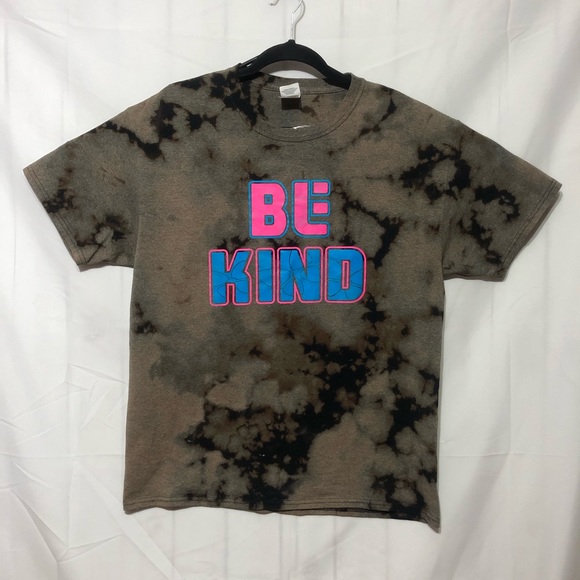 Jerzees Other - Be Kind Graphic Tee Mens Womens L Black Bleach Dyed Neon Pink Blue T-Shirt